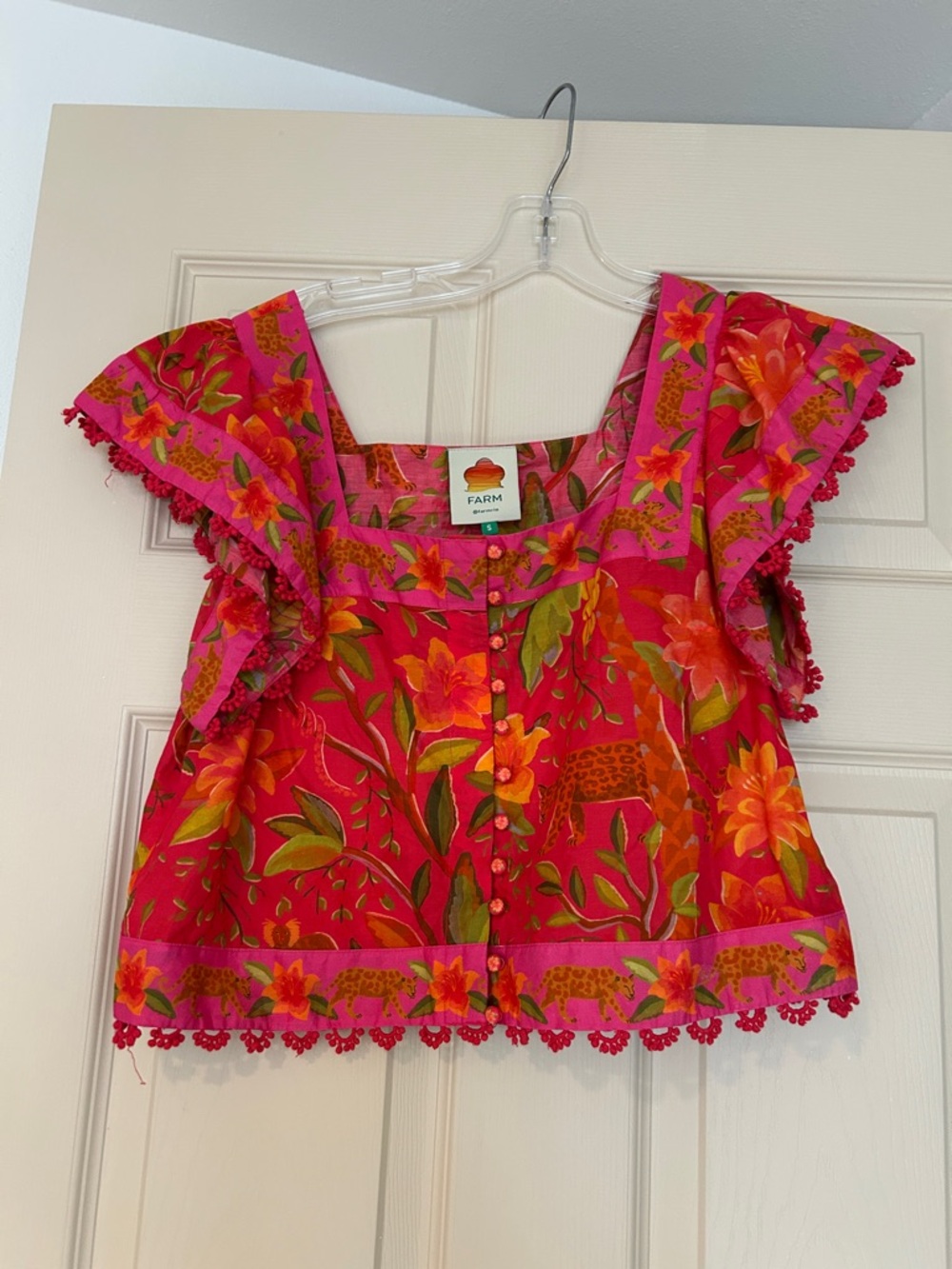 Farm Rio Pink Floral Cropped Blouse